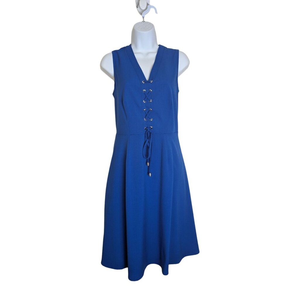 Karl Lagerfeld Paris Black Label Sapphire Blue Sleeveless Corset Front Dress 6
